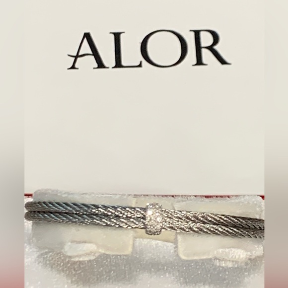 ALOR 18k White Gold & Stainless Steel Bracelet With Diamonds